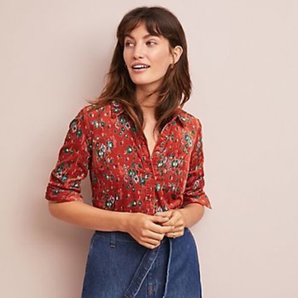 Anthropologie Tops - Anthropologie Building 18 Rust Corduroy Southwestern Print Button Down Shirt